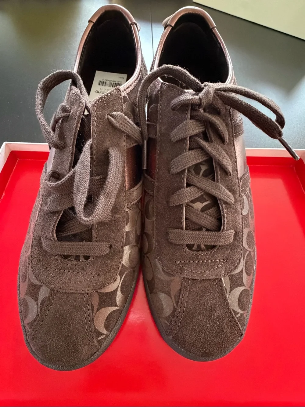 Coach Brown Signature Logo Lace-Up Sneakers